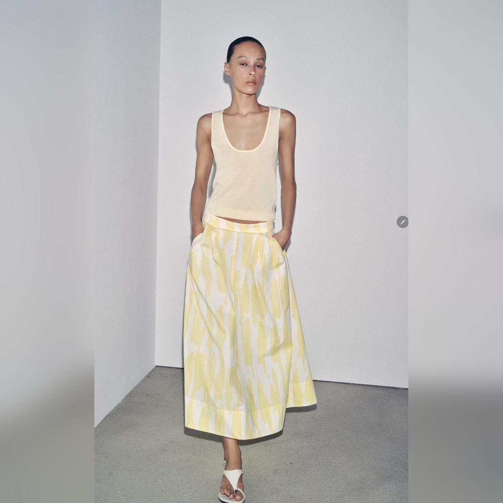 Zara A-Line Skirt in Yellow and Cream